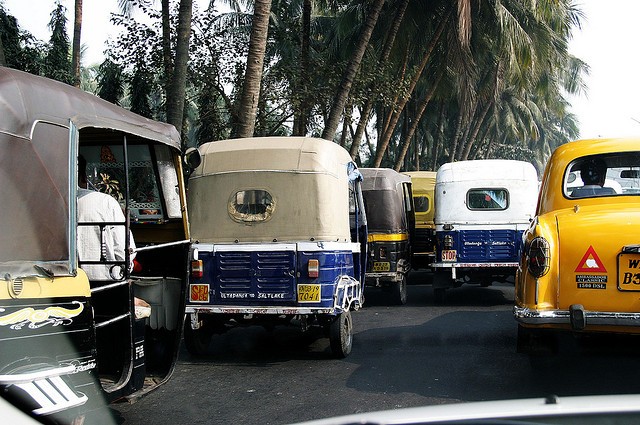 Driving in India traffic jam